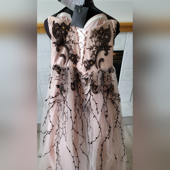 Grad Prom Embroidered & Beaded Gown. Pink w Brown Stunning! - Picture 7 of 11